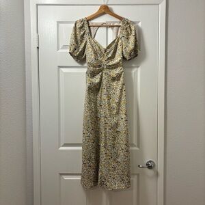 Astr The Label Floral Puff Sleeve Midi Dress